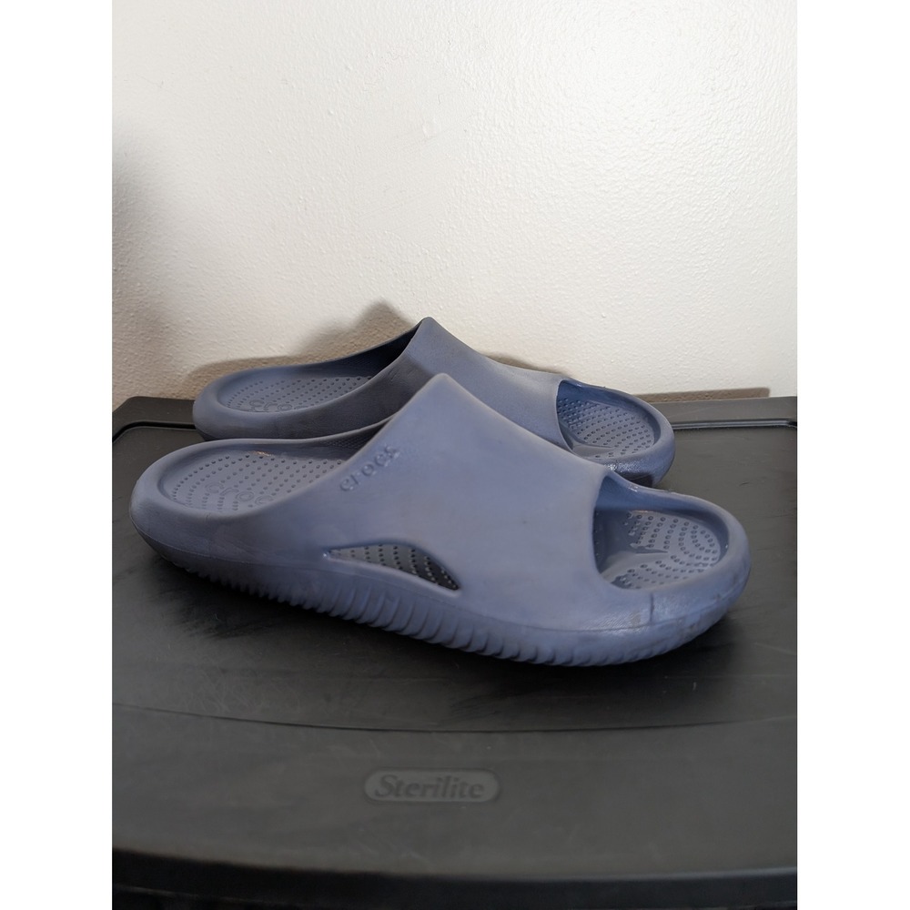Crocs Mellow Recovery Slides Mens 12 Slate Blue Comfort Foam Sandals 208392